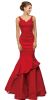 V-neck Lace Bodice Layered Skirt Formal Long Prom Dress in Red